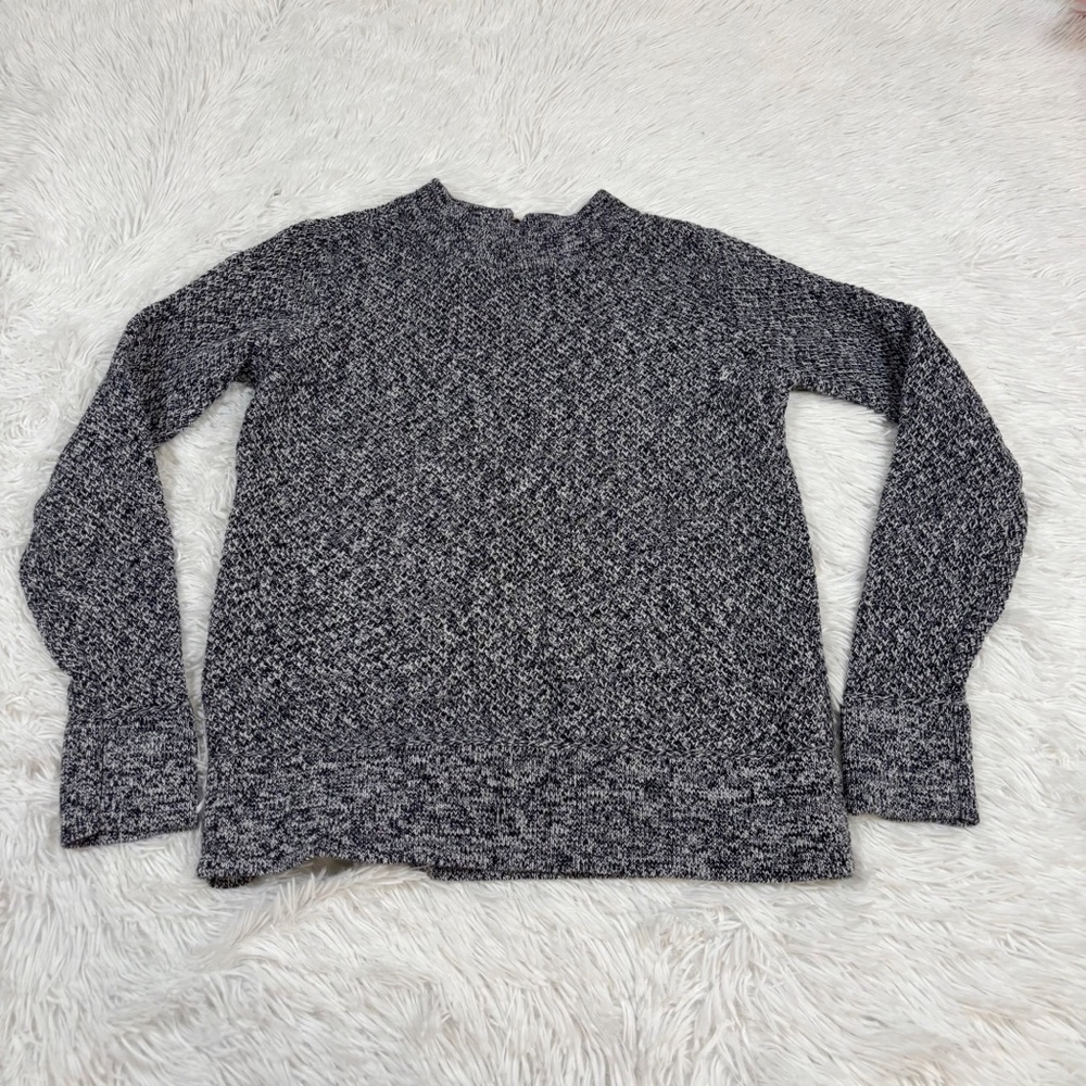 LOFT Navy and White Marled Knit crew neck Sweater long sleeve